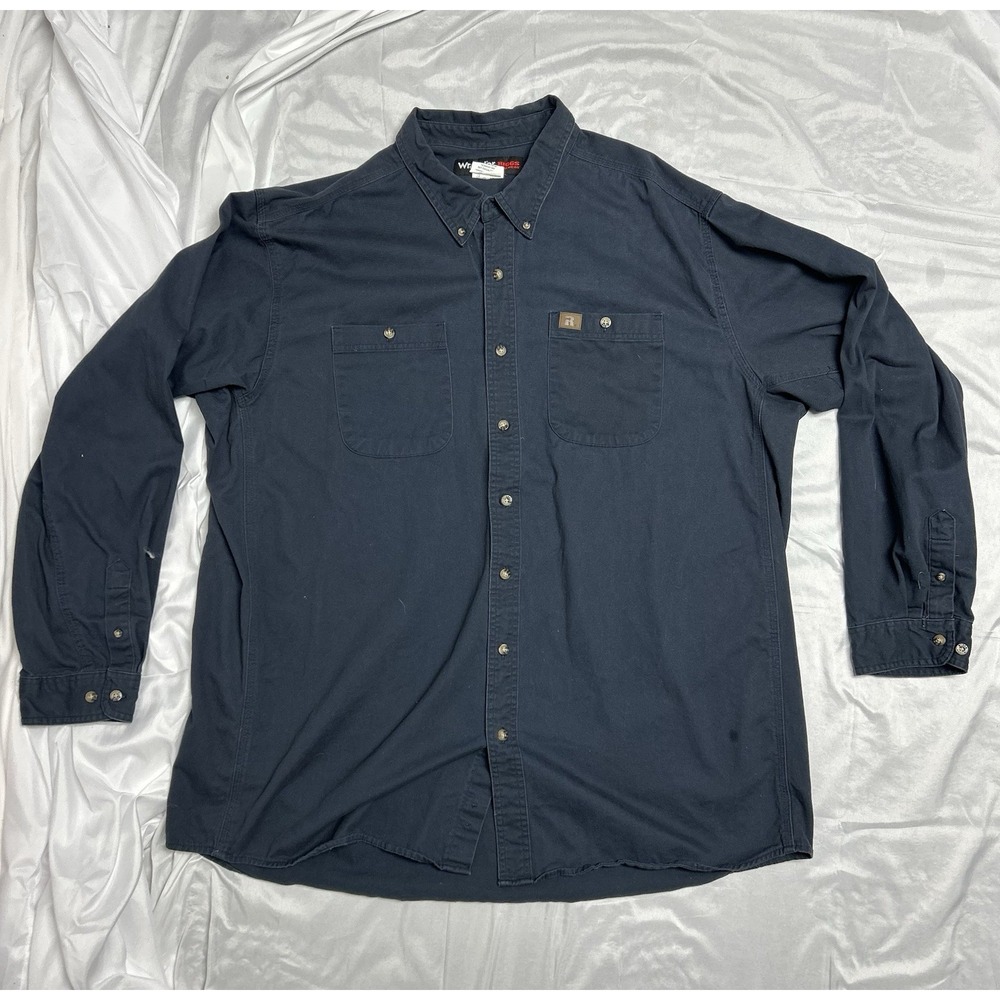 Wrangler Riggs Workwear Heavy Work Shirt Long Sleeve Navy Blue Gorpcore Mens 3XT - Picture 3 of 14